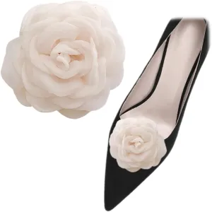 2 Pcs Lace Rose Shoe Buckles Fabric Flower Shoe Clips Detachable Pumps High Heel Flats Decorations Accessories Charms