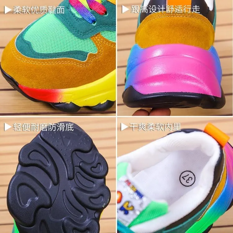2023 New Orthopedic Shoes Rainbow Sneakers - Slip On Air Cushion Walking Shoes with Arch Support, Lace Up Breathable Platform Walking Shoes, Women Non-Slip Stretch Casual Sneakers (8.5, Green)