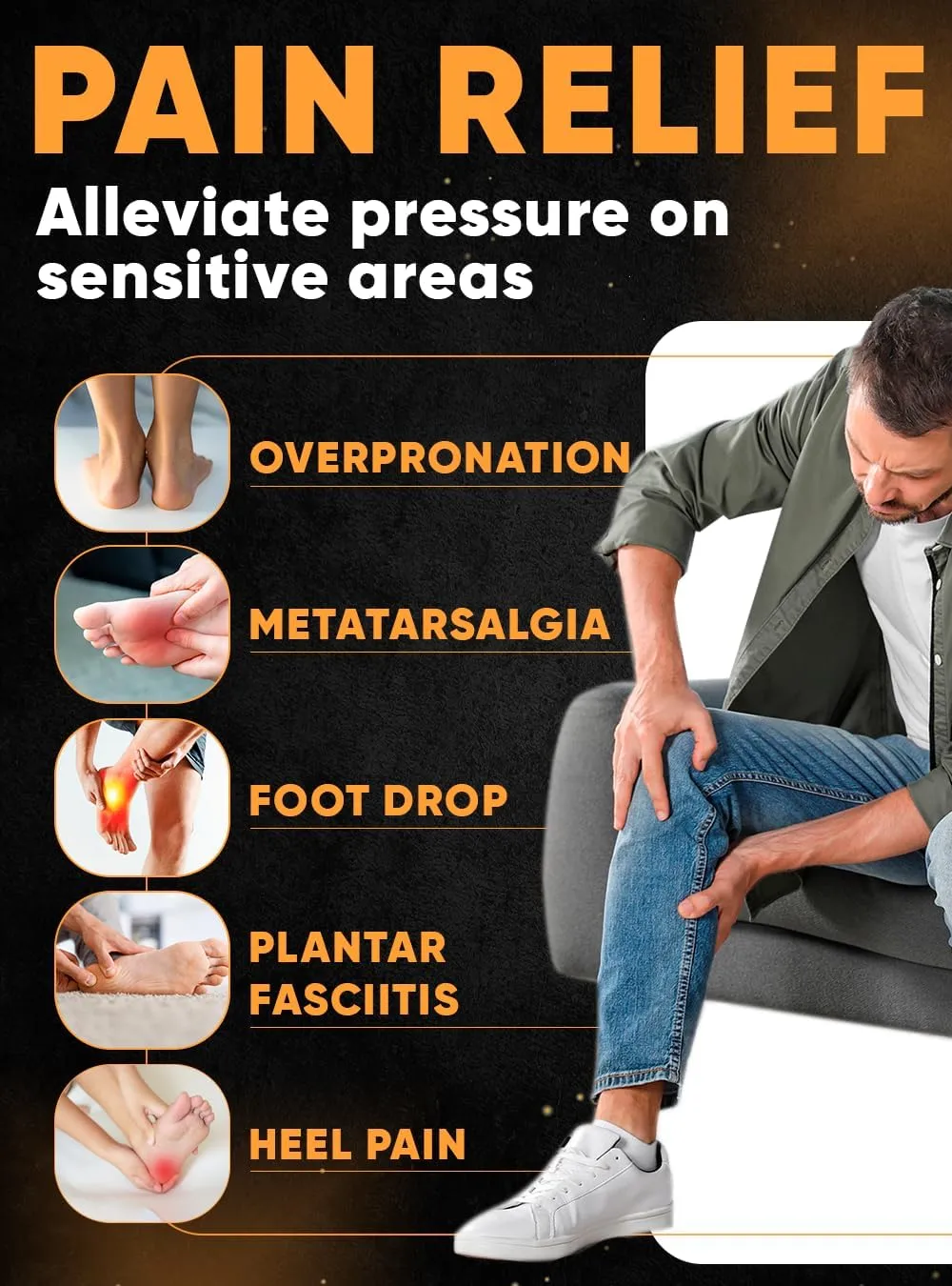 (2025) Premium High Arch Insoles for Ultimate Support - Plantar Fasciitis - Comfort for Foot Pain Relief - Anti-Fatigue - Orthotic Shoe Sole Inserts Men Women Standing All Day (Black, M)