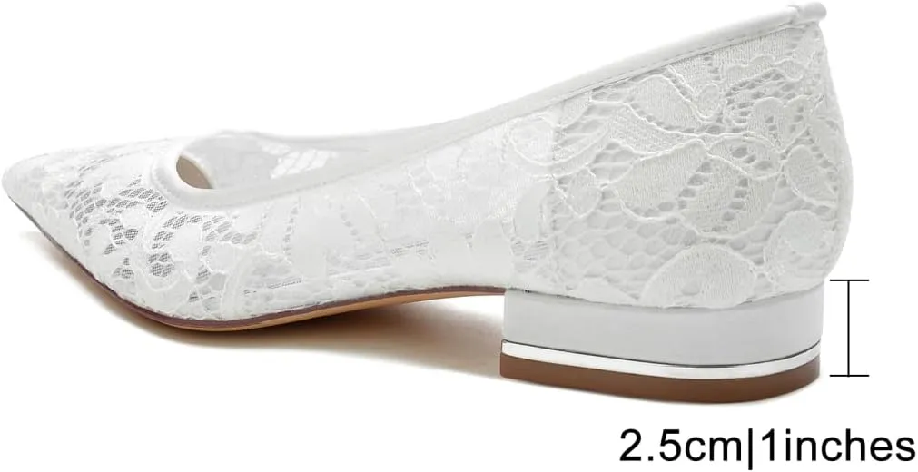 2.5Cm Women Comfort Flat Applique Satin Lace Pointy Toe Prom Evening Party Dress Shoes Slip on Closed Toe Flats,Black,6 US