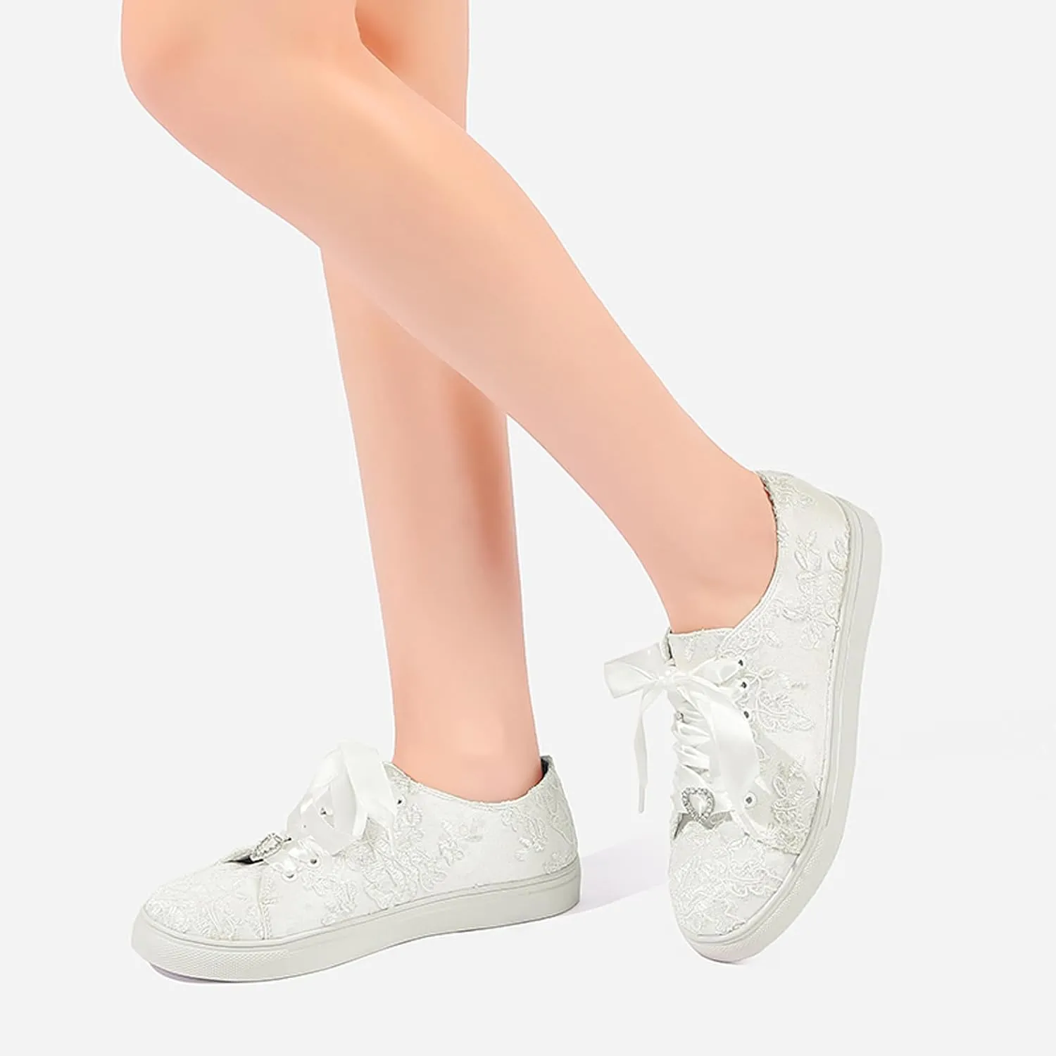 A580-01LS Wedding Shoes Lace Bridal Sneakers Comfortable Bridal Tennis Shoes Bride Flats