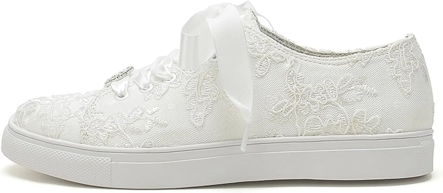 A580-01LS Wedding Shoes Lace Bridal Sneakers Comfortable Bridal Tennis Shoes Bride Flats
