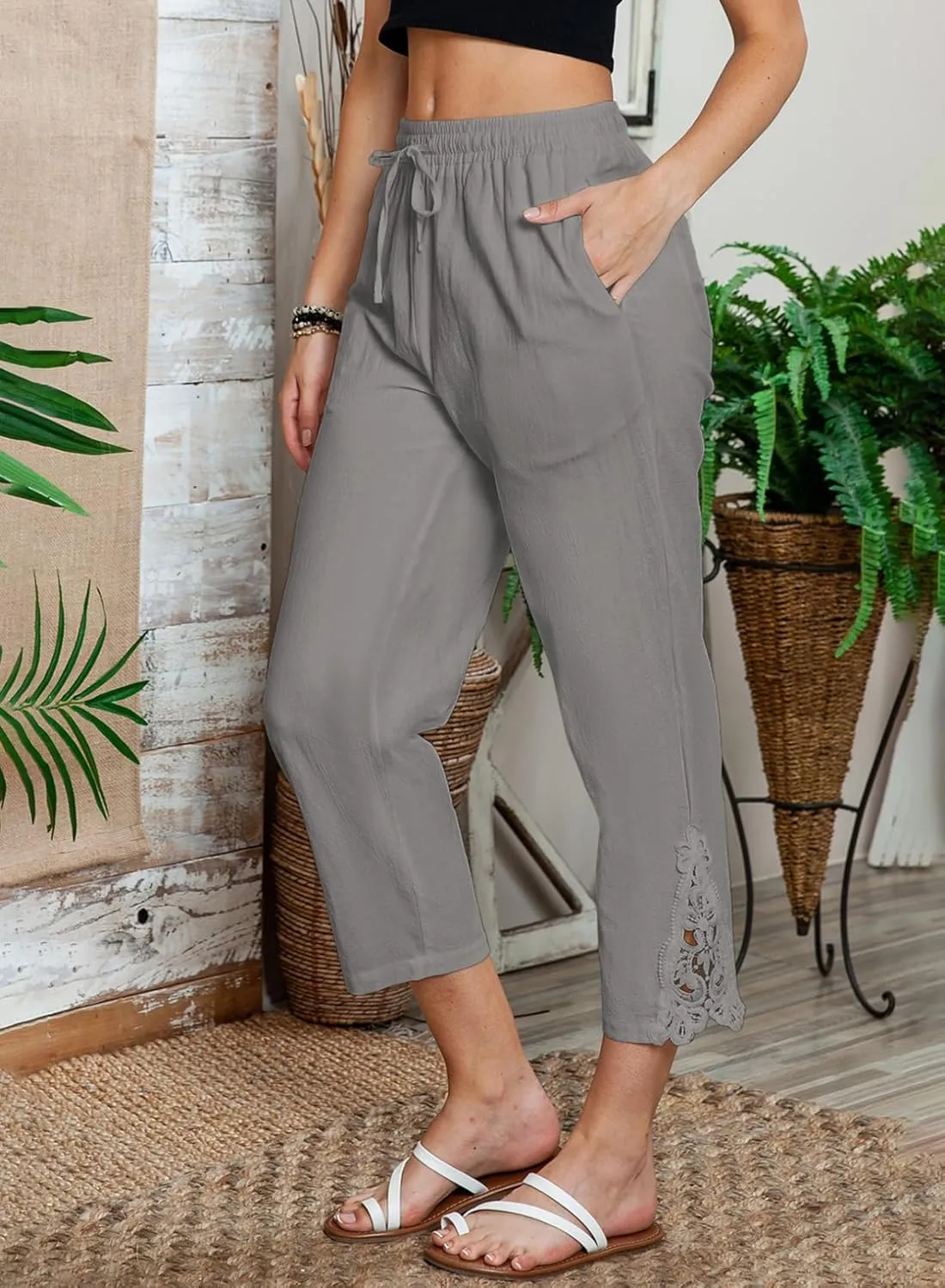 Acelitt Women Casual Lightweight Drawstring Elastic Waist Pants with Pockets, S-XXL