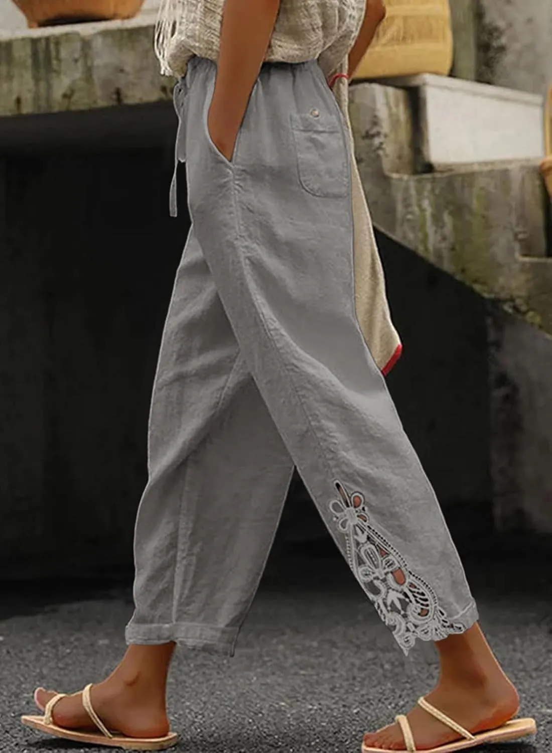 Acelitt Women Casual Lightweight Drawstring Elastic Waist Pants with Pockets, S-XXL