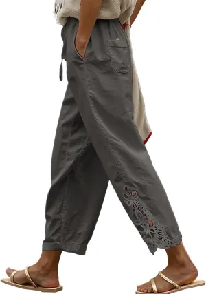 Acelitt Women Casual Lightweight Drawstring Elastic Waist Pants with Pockets, S-XXL