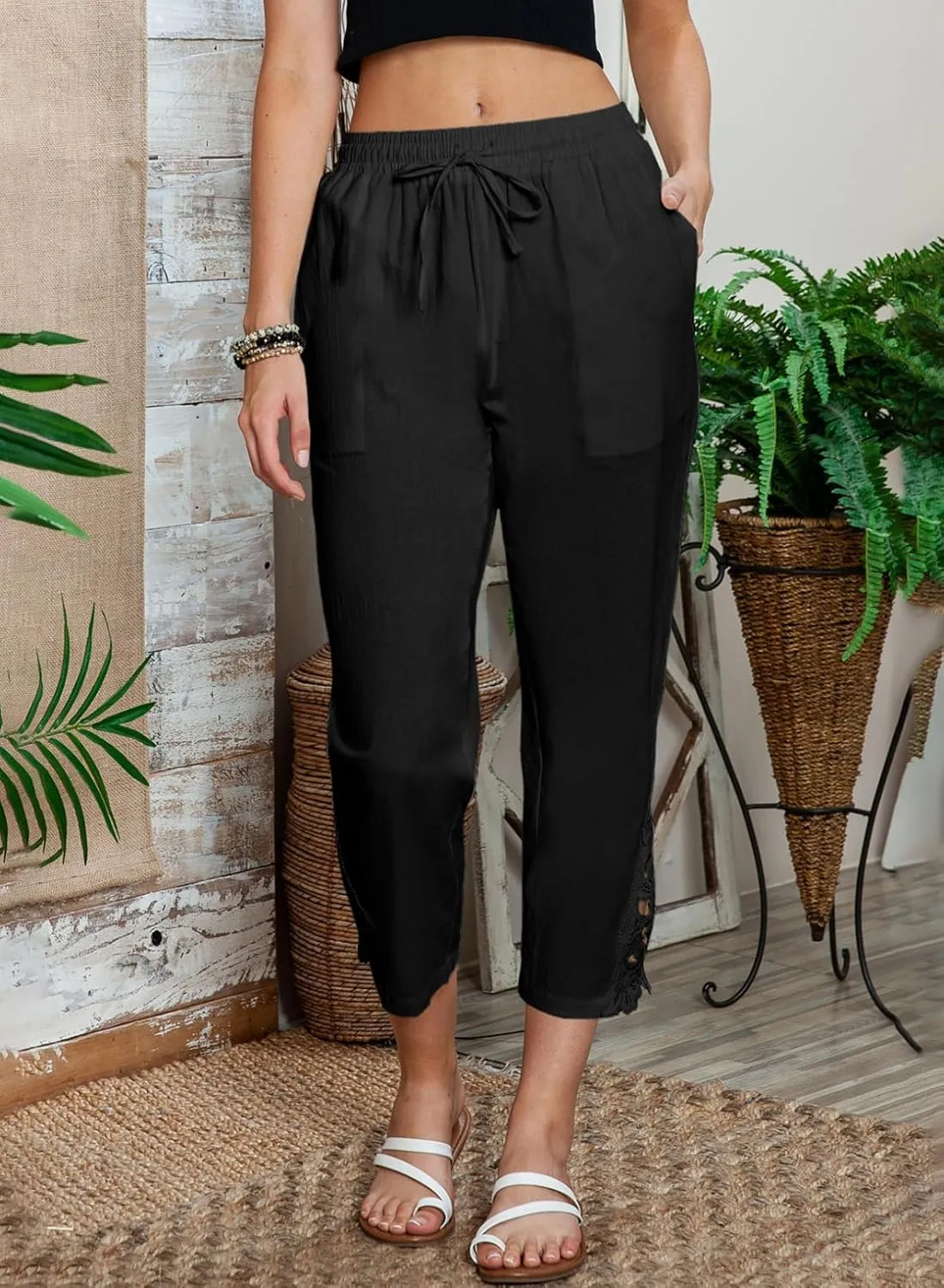 Acelitt Women Casual Lightweight Drawstring Elastic Waist Pants with Pockets, S-XXL