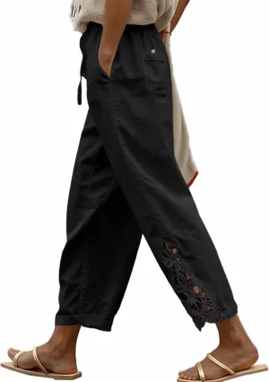 Acelitt Women Casual Lightweight Drawstring Elastic Waist Pants with Pockets, S-XXL