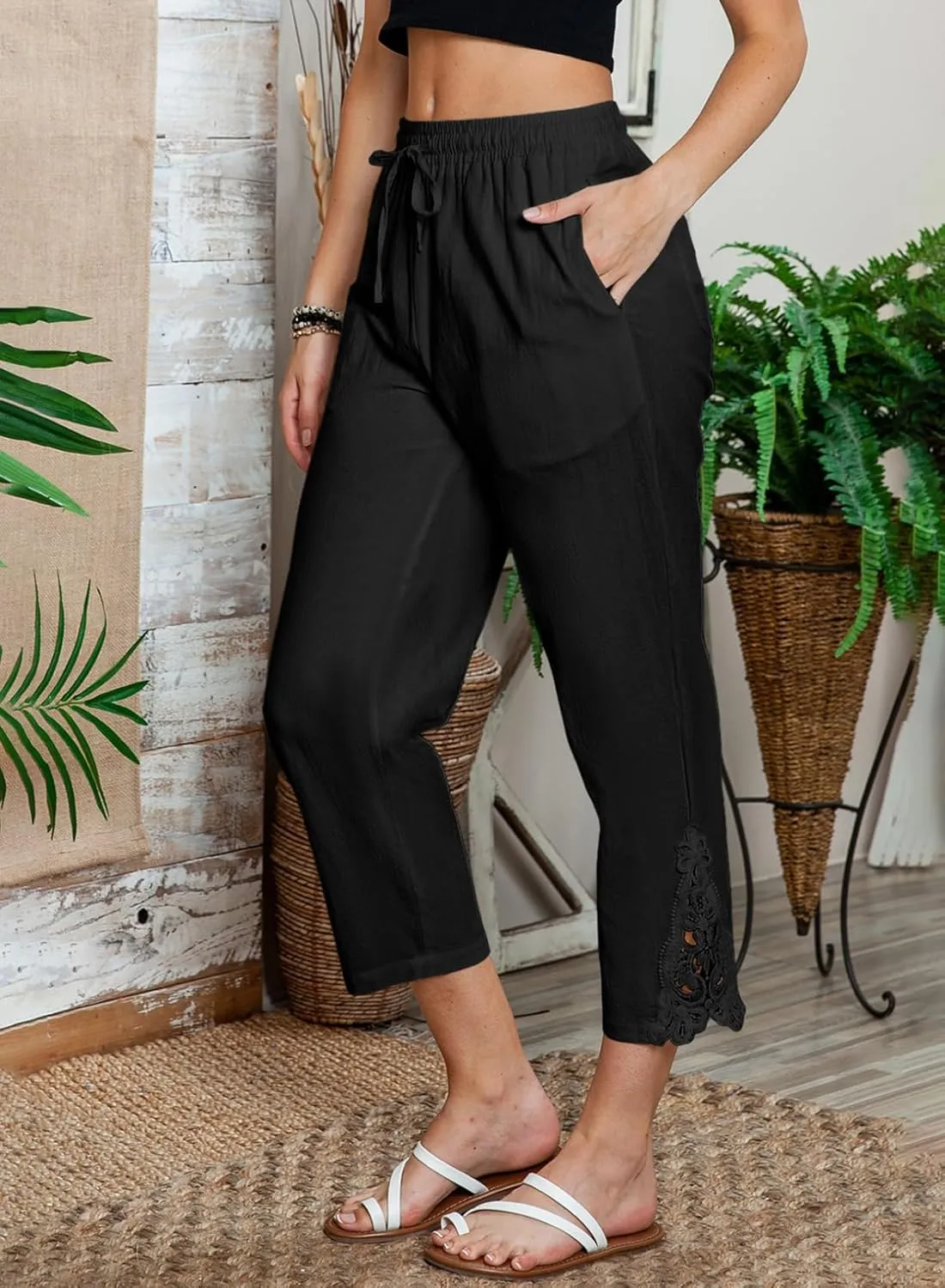 Acelitt Women Casual Lightweight Drawstring Elastic Waist Pants with Pockets, S-XXL