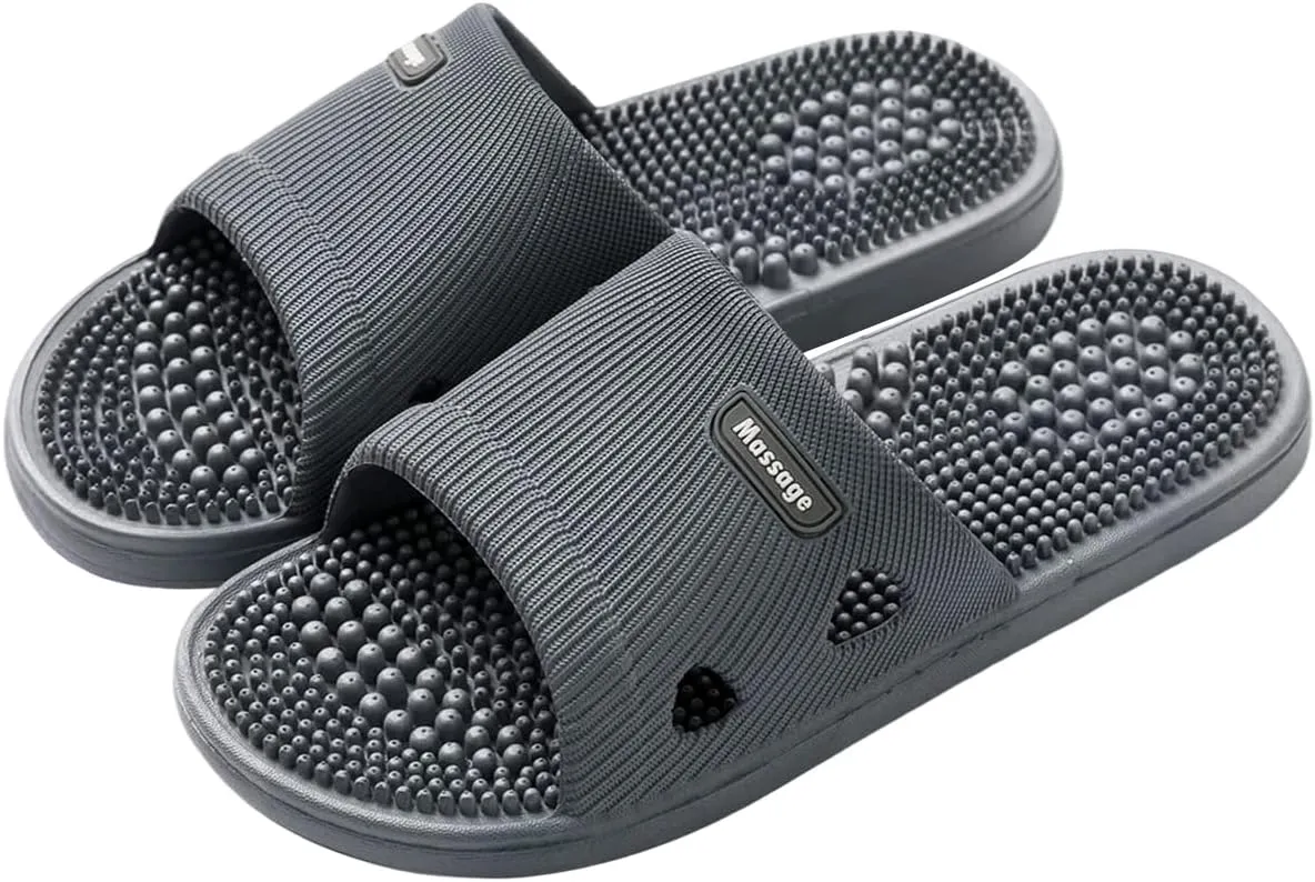 Acupressure Massage Slippers for Plantar Fasciitis for Women Acupuncture Slippers Arthritis Neuropathy Pain Relief Non-Slip Massage Sandals Women Stress Relief Gifts for Bath (Men 7.5-8.5, Dark Gray)
