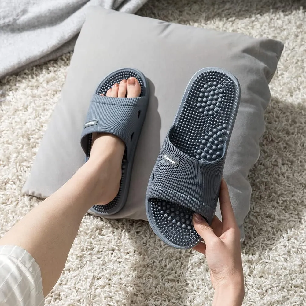 Acupressure Massage Slippers for Plantar Fasciitis for Women Acupuncture Slippers Arthritis Neuropathy Pain Relief Non-Slip Massage Sandals Women Stress Relief Gifts for Bath (Men 7.5-8.5, Dark Gray)
