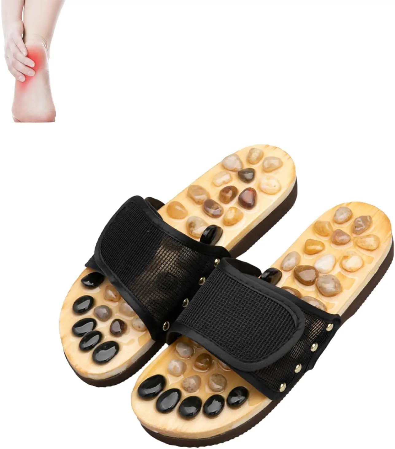 Acupressure Massage Slippers with Stones, Reflexology Foot Acupoint Massage Sandals to Relieve Neuropathy Pain & lmprove Blood Circulation for Elderly (S(Women7-8.5Men6-7),Black04)
