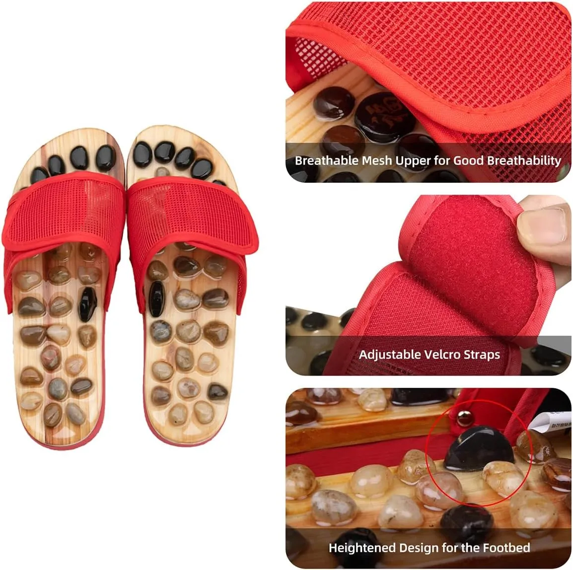 Acupressure Massage Slippers with Stones, Reflexology Foot Acupoint Massage Sandals to Relieve Neuropathy Pain & lmprove Blood Circulation for Elderly (S(Women7-8.5Men6-7),Black04)