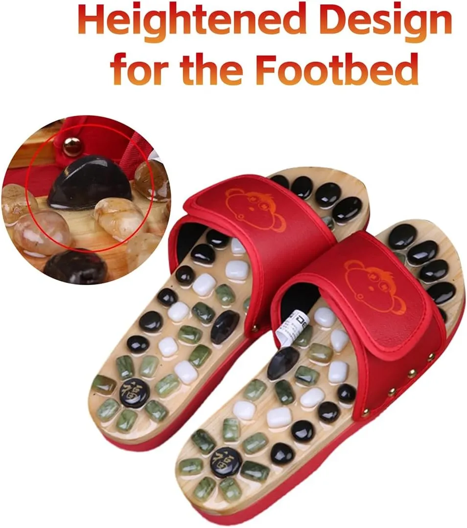 Acupressure Massage Slippers with Stones, Reflexology Foot Acupoint Massage Sandals to Relieve Neuropathy Pain & lmprove Blood Circulation for Elderly (S(Women7-8.5Men6-7),Black04)