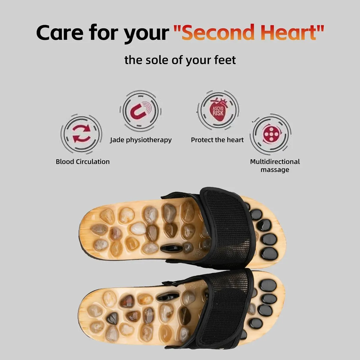 Acupressure Massage Slippers with Stones, Reflexology Foot Acupoint Massage Sandals to Relieve Neuropathy Pain & lmprove Blood Circulation for Elderly (S(Women7-8.5Men6-7),Black04)