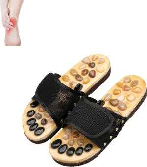 Acupressure Massage Slippers with Stones, Reflexology Foot Acupoint Massage Sandals to Relieve Neuropathy Pain & lmprove Blood Circulation for Elderly (S(Women7-8.5Men6-7),Black04)