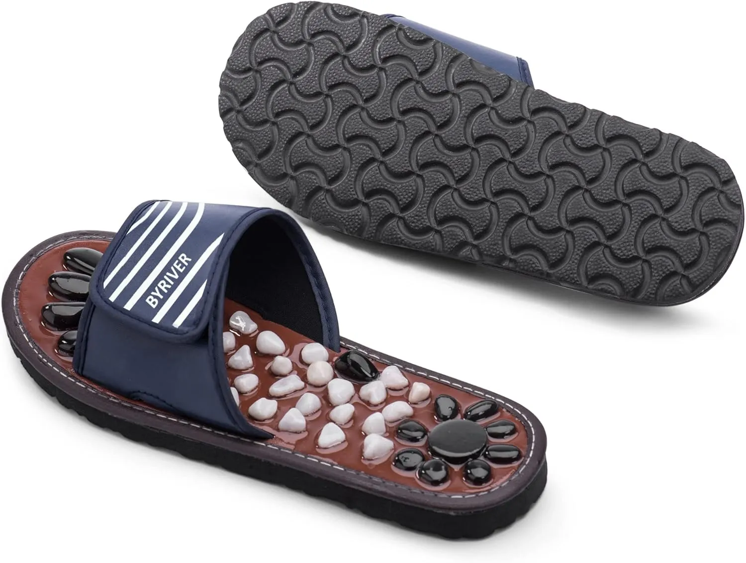 Acupressure Mat Pebble Foot Massager Relaxer Pain Relief Health Sandals Slippers Relaxation Gifts for Men Women(Blue25)