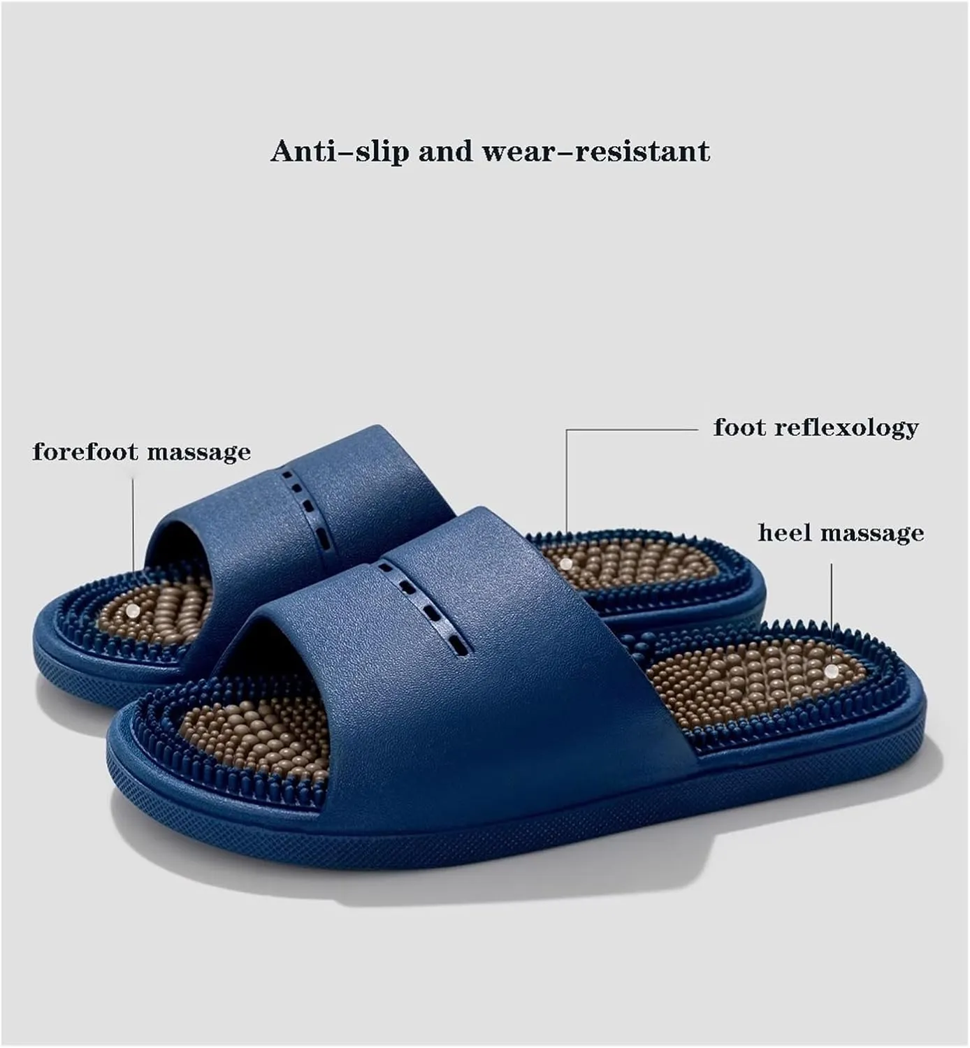 Acupressure Reflexology Slippers,Open Toe Sandals Non-Slip Slipper for Women and Men Shower Shoes Non-Slip Quick Drying Lightweight Shower Slippers(Black,EUR42-43)