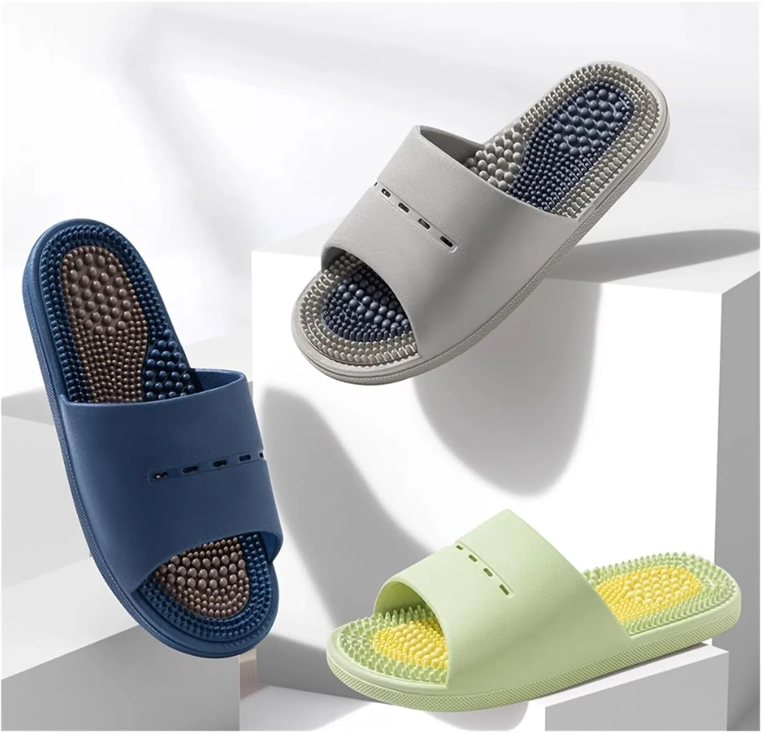 Acupressure Reflexology Slippers,Open Toe Sandals Non-Slip Slipper for Women and Men Shower Shoes Non-Slip Quick Drying Lightweight Shower Slippers(Black,EUR42-43)