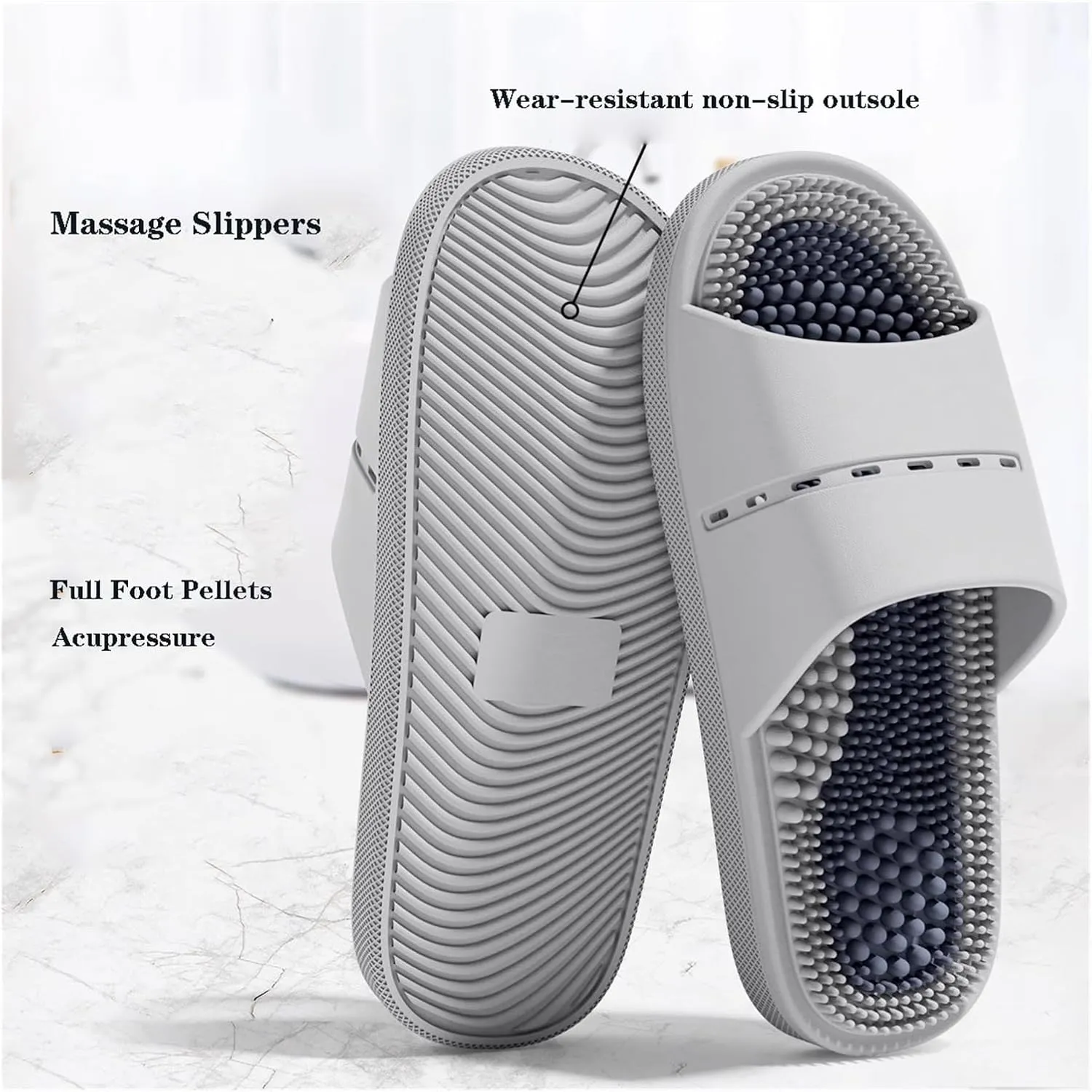 Acupressure Reflexology Slippers,Open Toe Sandals Non-Slip Slipper for Women and Men Shower Shoes Non-Slip Quick Drying Lightweight Shower Slippers(Black,EUR42-43)
