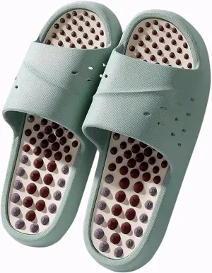 Acupressure Slippers for Women Indoor, Sandals Open Toe Shower Shoes Foot Acupressure Slippers for Men House Bath Relief Plantar Fasciitis -Promote Circulation(Green,EUR38-39)