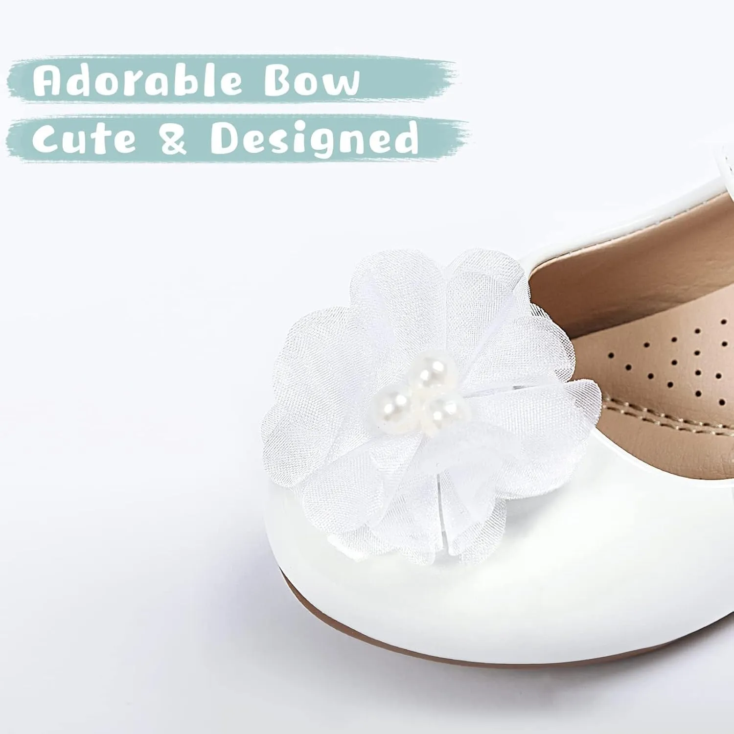 ADAMUMU Toddler Dress Shoes Flower Girl Shoes for Weeding Cute Toddler Mary Jane Shoes Lace Flore Ballet Flat for Walking, Jumping