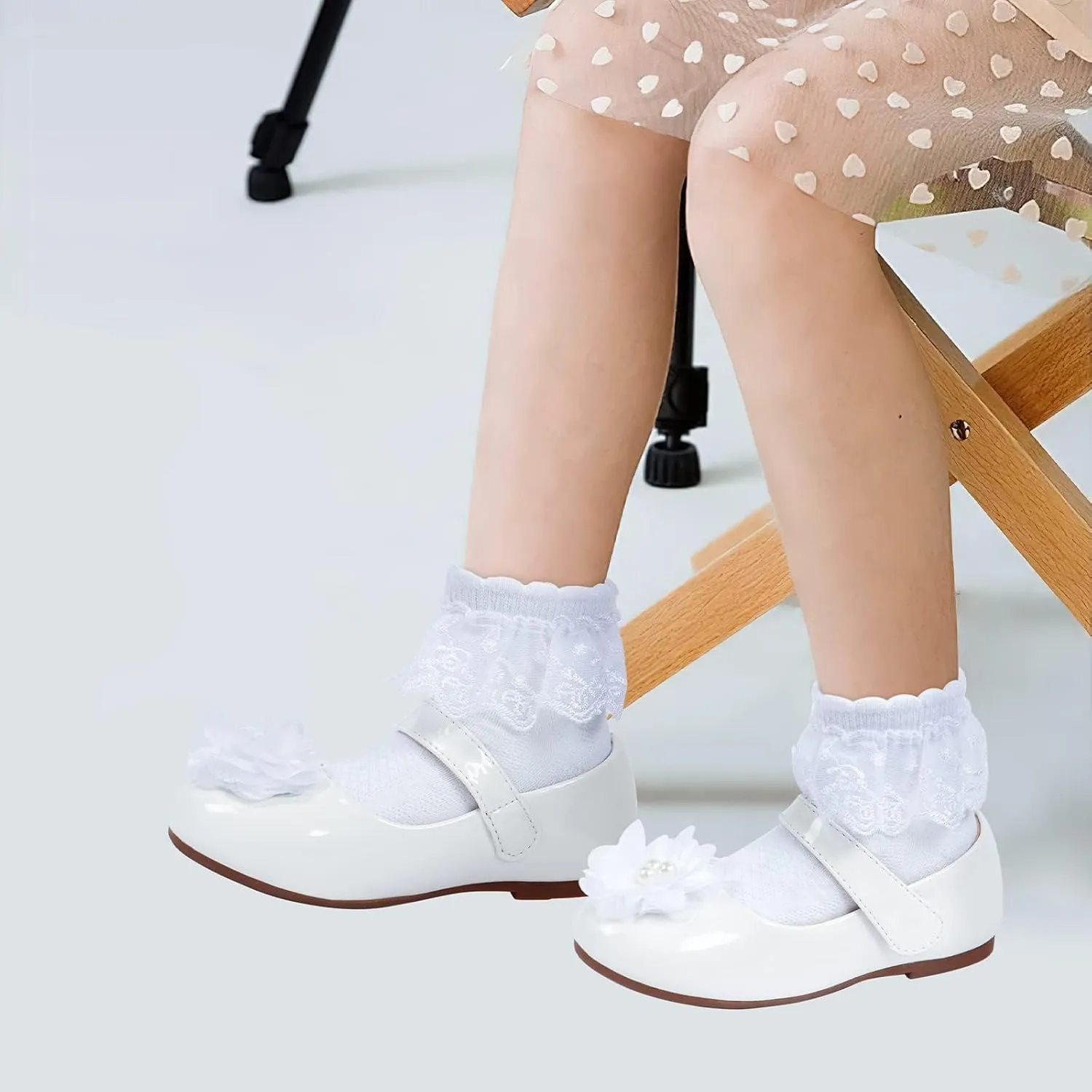 ADAMUMU Toddler Dress Shoes Flower Girl Shoes for Weeding Cute Toddler Mary Jane Shoes Lace Flore Ballet Flat for Walking, Jumping
