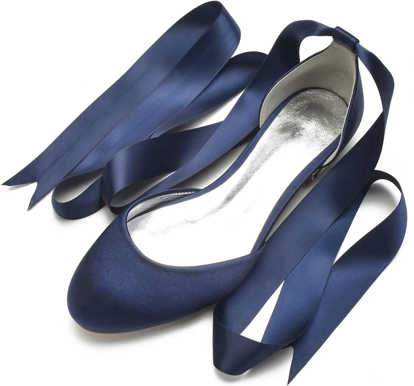 ADMLZQQ Ballet Flats Women Satin Comfortable Closed Toe Ribbon Tie Flats Shoes for Bride Round Toe Prom Evening Bridal Party Dress Flats