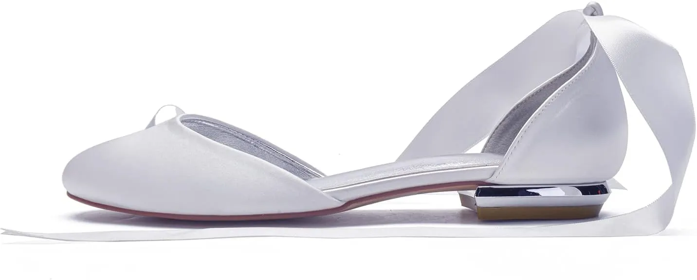 ADMLZQQ Ballet Flats Women Satin Comfortable Closed Toe Ribbon Tie Flats Shoes for Bride Round Toe Prom Evening Bridal Party Dress Flats