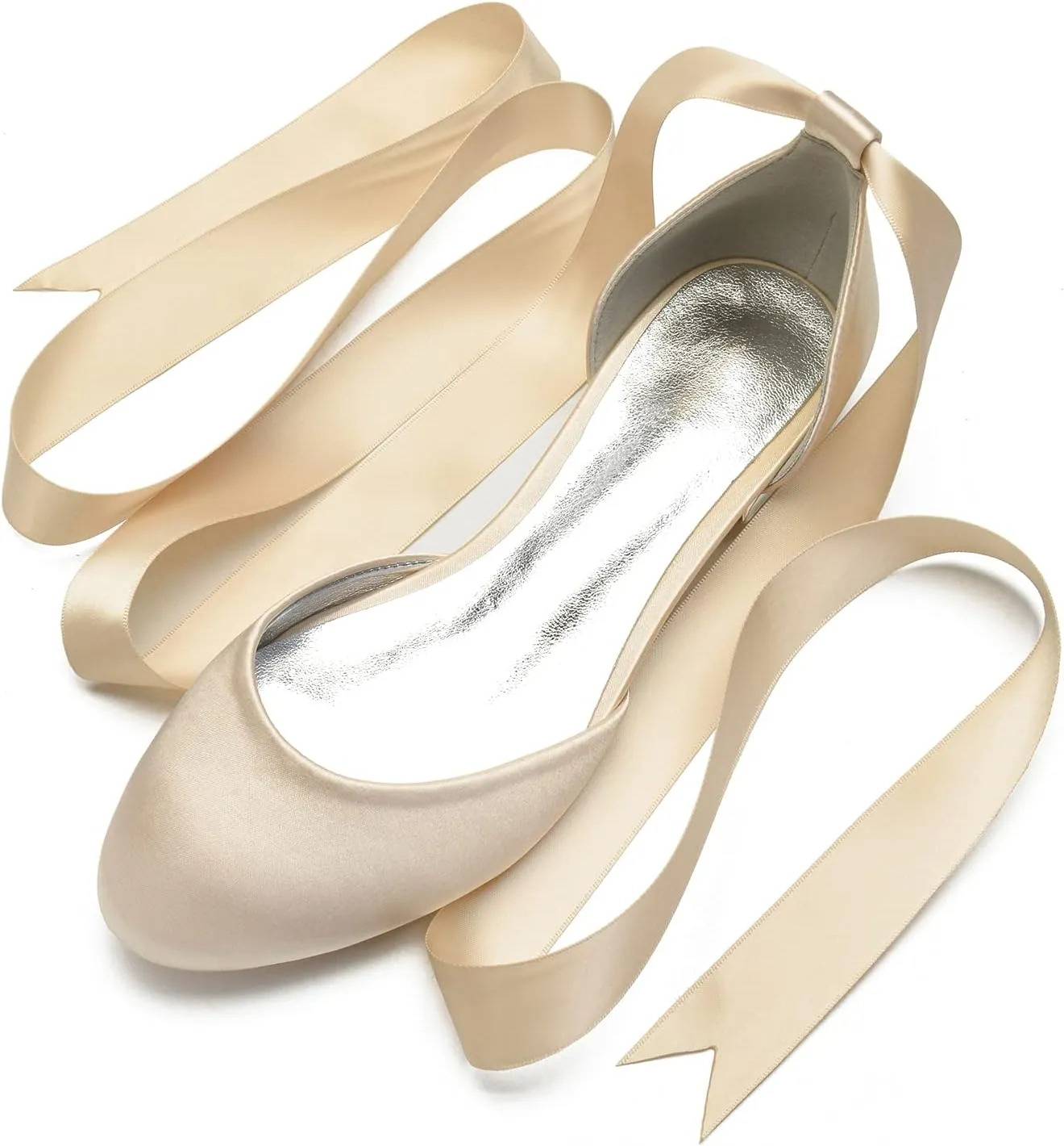 ADMLZQQ Ballet Flats Women Satin Comfortable Closed Toe Ribbon Tie Flats Shoes for Bride Round Toe Prom Evening Bridal Party Dress Flats