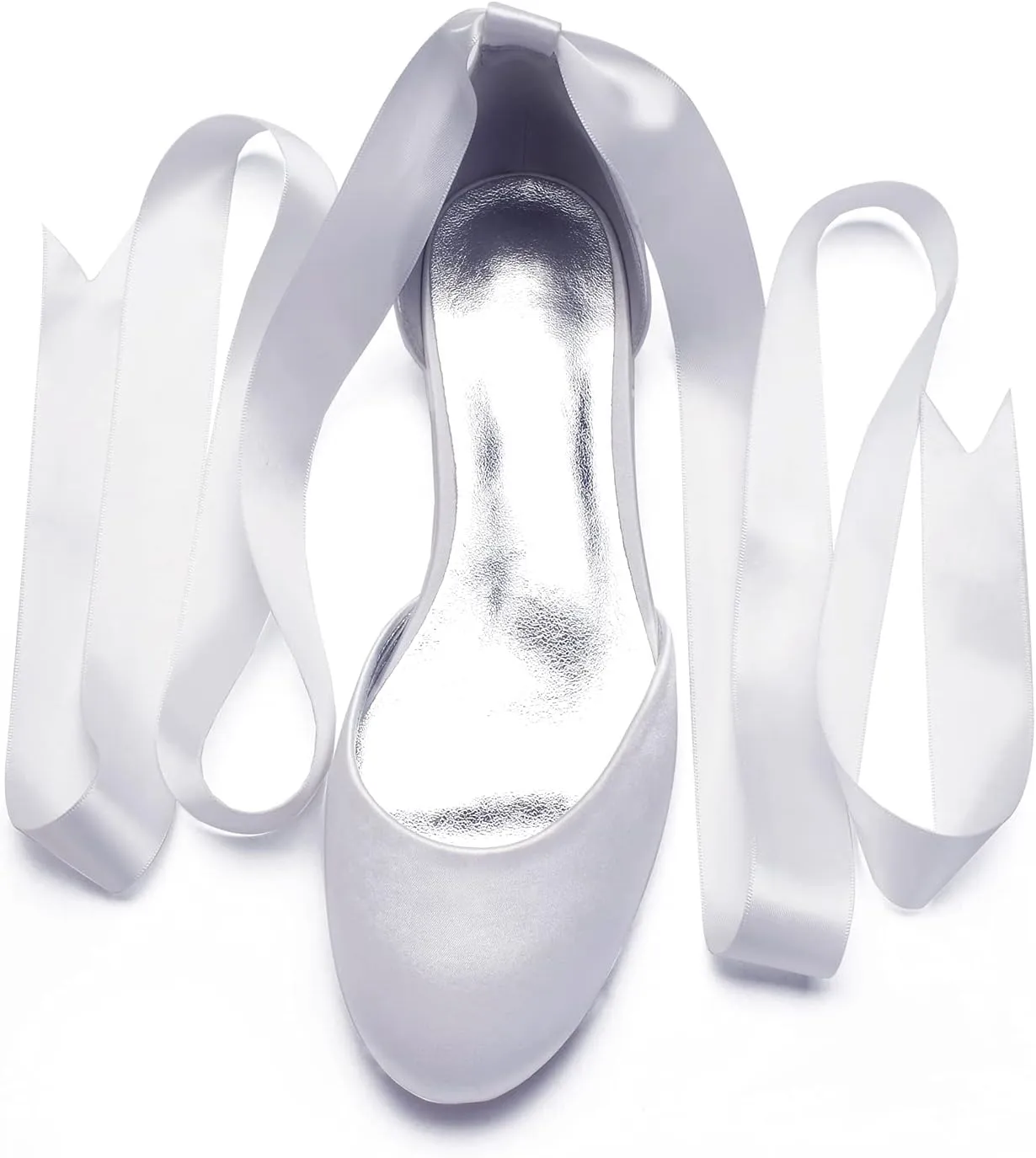 ADMLZQQ Ballet Flats Women Satin Comfortable Closed Toe Ribbon Tie Flats Shoes for Bride Round Toe Prom Evening Bridal Party Dress Flats