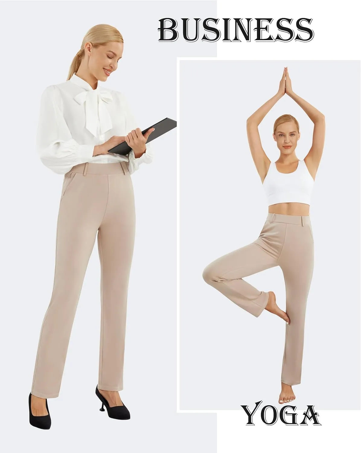 AFITNE Women's Dress Pants 2025 Stretchy Straight Leg Yoga Work Slacks with Pockets Business Casual Pants Petite/Regular/Tall