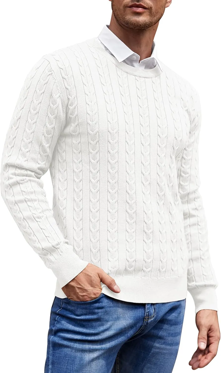 Aimeilgot Men's Casual Crewneck Cable Knit Sweater Long Sleeve Fashion Twist Patterned Pullover Sweater