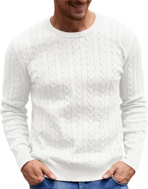 Aimeilgot Men's Casual Crewneck Cable Knit Sweater Long Sleeve Fashion Twist Patterned Pullover Sweater