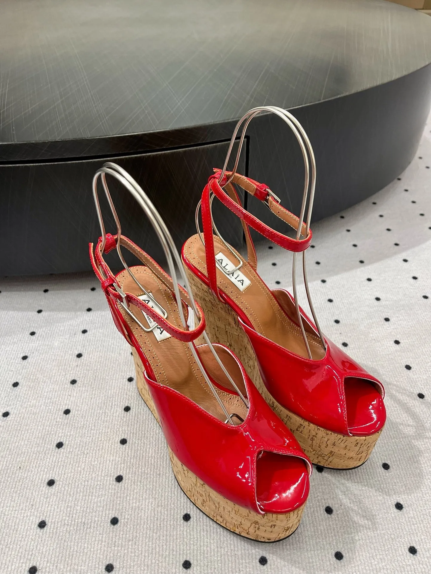 Alaila Wedge Sandals 135mm In Red Glossy Lambskin 954901