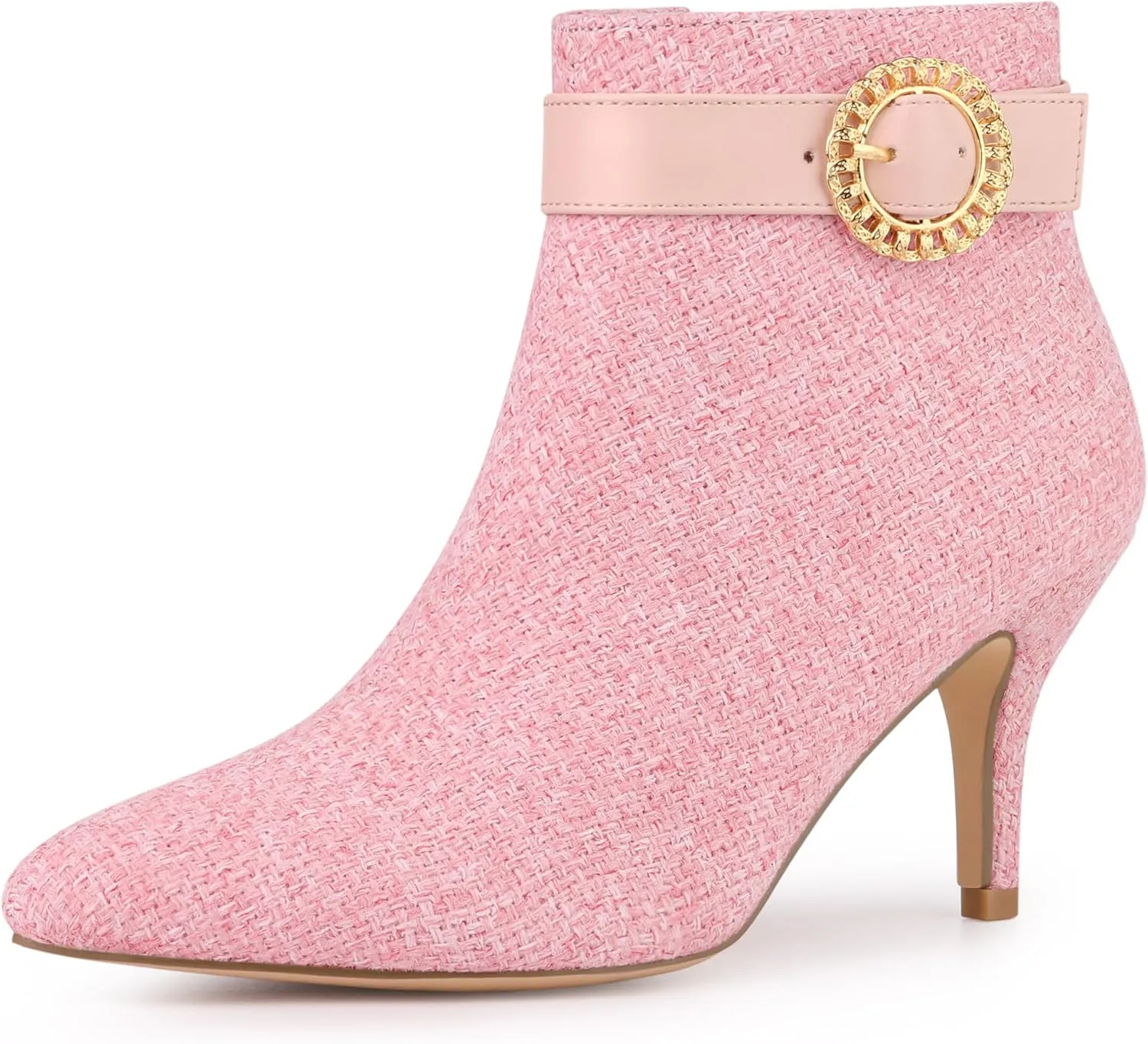 Allegra K Women's Buckle Plaid Stiletto Heels Houndstooth Ankle Boots