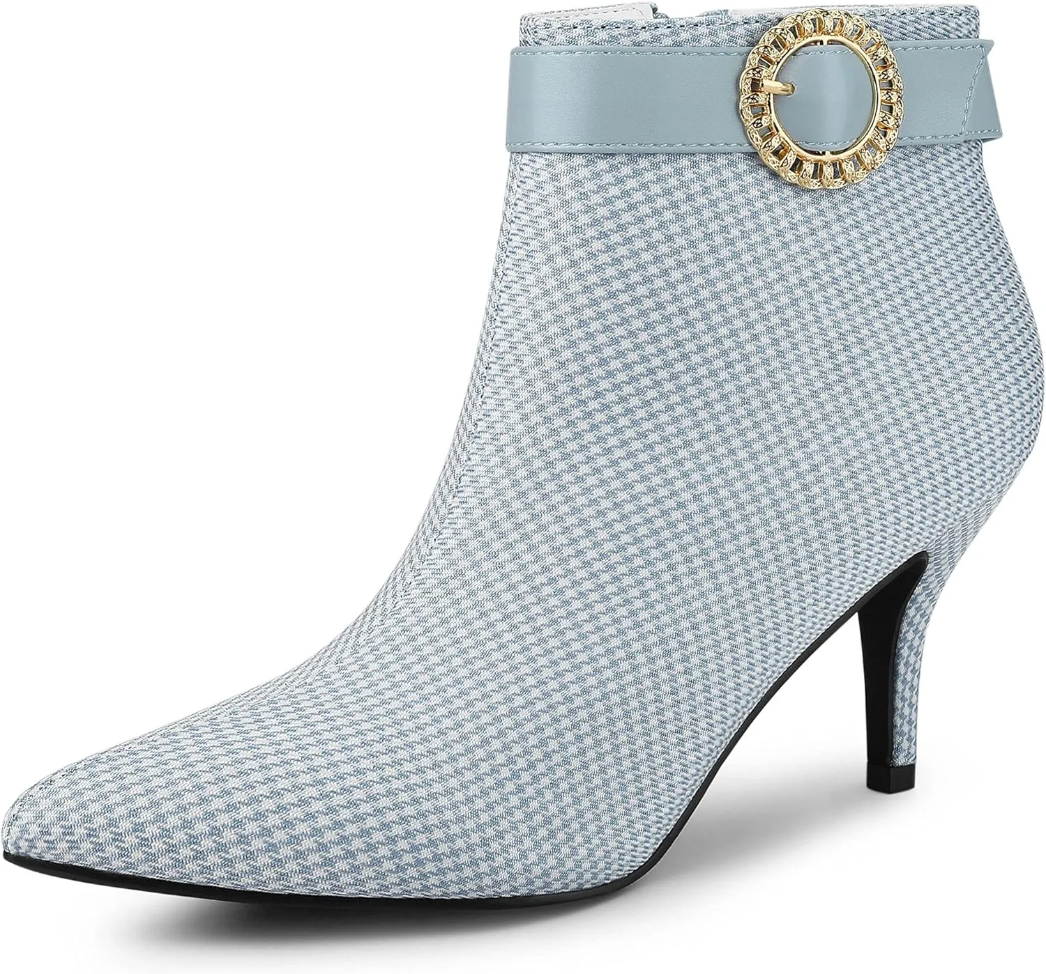 Allegra K Women's Buckle Plaid Stiletto Heels Houndstooth Ankle Boots