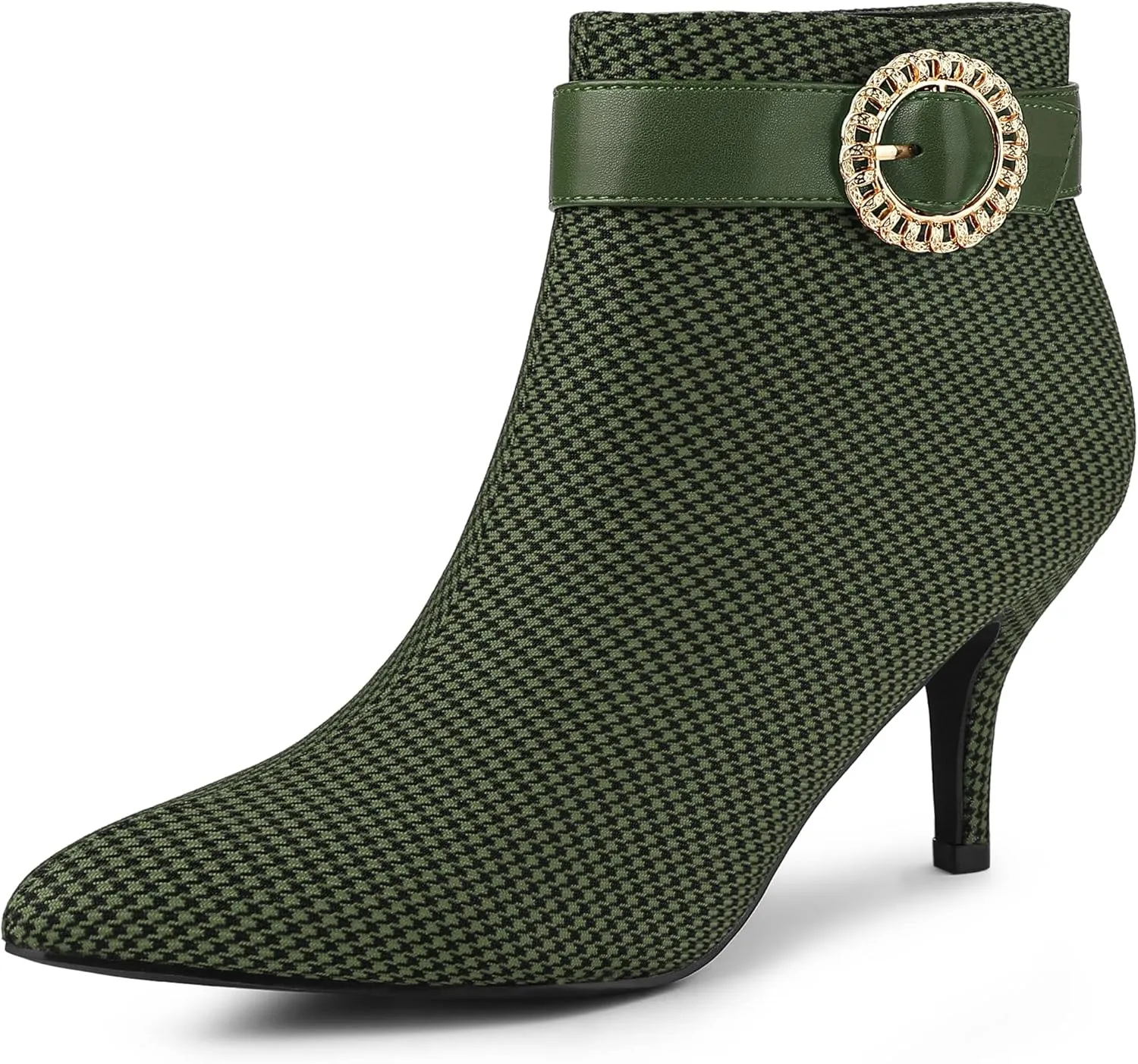 Allegra K Women's Buckle Plaid Stiletto Heels Houndstooth Ankle Boots