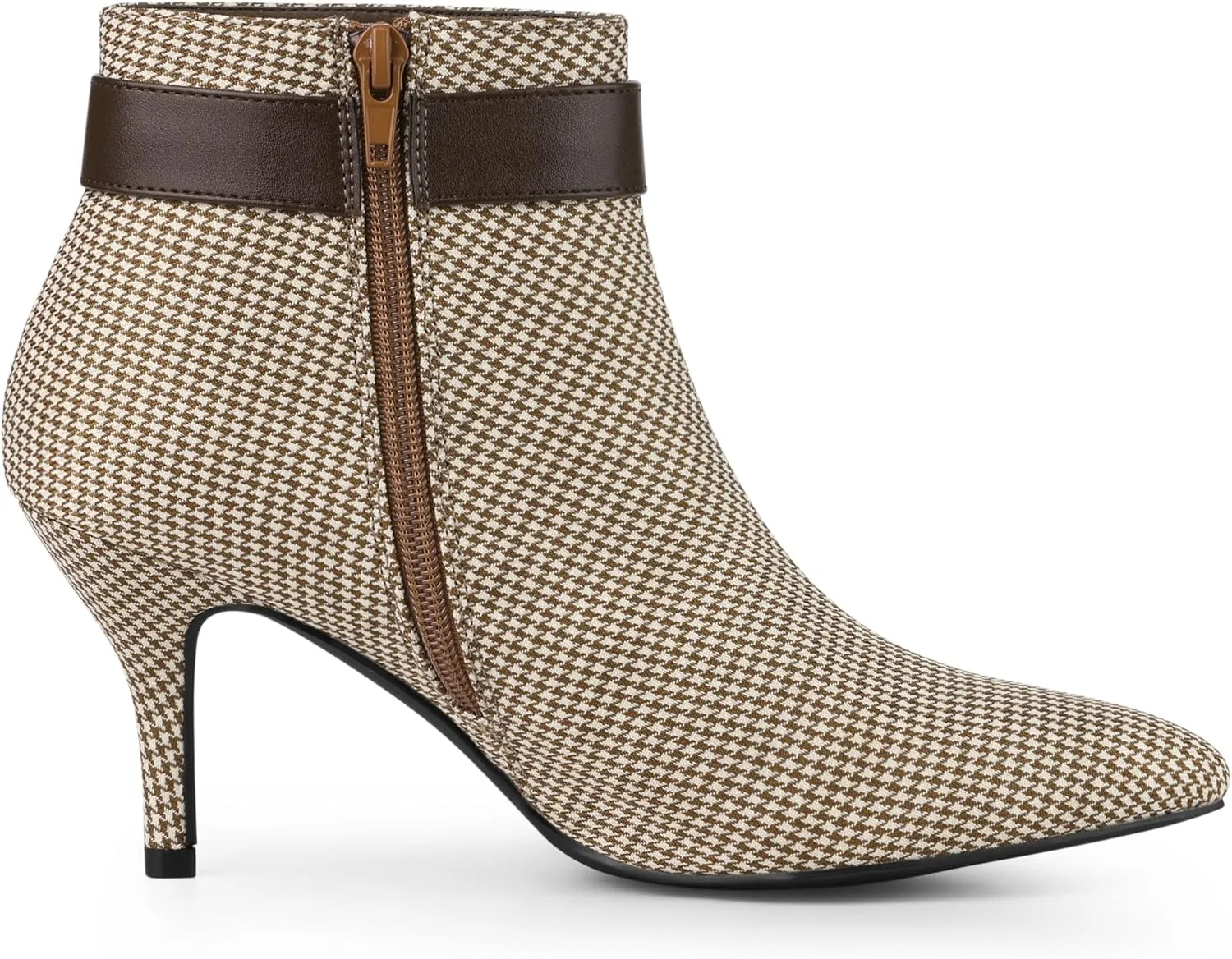 Allegra K Women's Buckle Plaid Stiletto Heels Houndstooth Ankle Boots