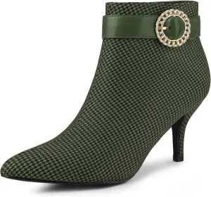 Allegra K Women's Buckle Plaid Stiletto Heels Houndstooth Ankle Boots