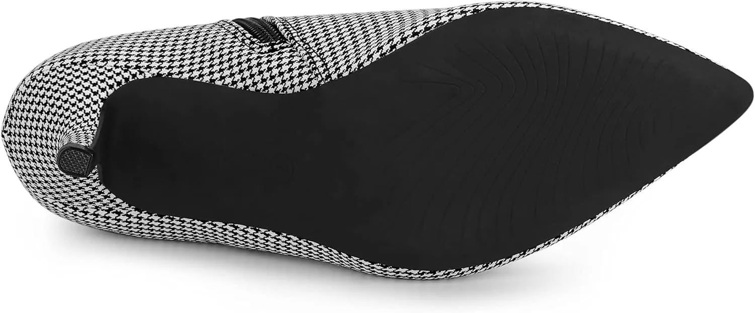 Allegra K Women's Buckle Plaid Stiletto Heels Houndstooth Ankle Boots