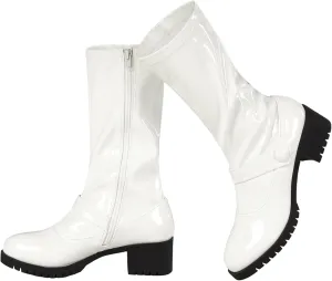 Allegra K Women's Mid Calf Boots Chunky Heels Patent Leather GO GO Boots