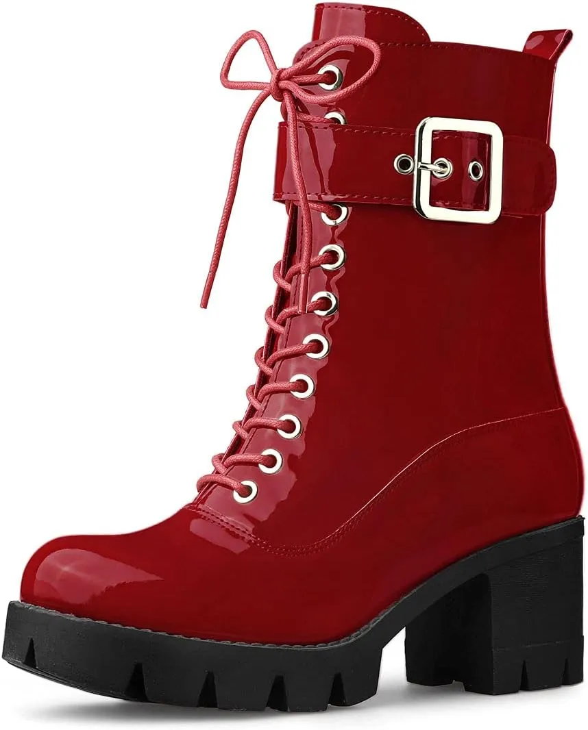 Allegra K Women's Zip Platform Chunky Heel Combat Boots