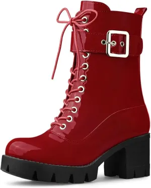 Allegra K Women's Zip Platform Chunky Heel Combat Boots