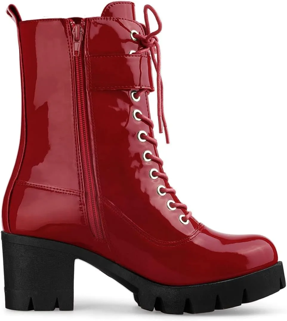 Allegra K Women's Zip Platform Chunky Heel Combat Boots