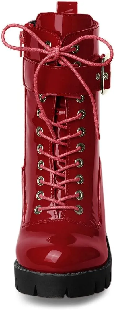 Allegra K Women's Zip Platform Chunky Heel Combat Boots