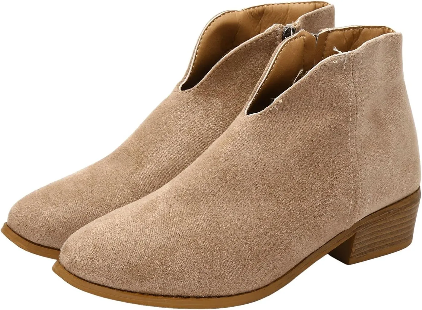 AMDBEL Fall Boots for Women 2024, Women's Ankle Boots Low Heel Side Zipper V Cut Suede Short Boots Fall Winter Shoes