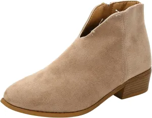 AMDBEL Fall Boots for Women 2024, Women's Ankle Boots Low Heel Side Zipper V Cut Suede Short Boots Fall Winter Shoes