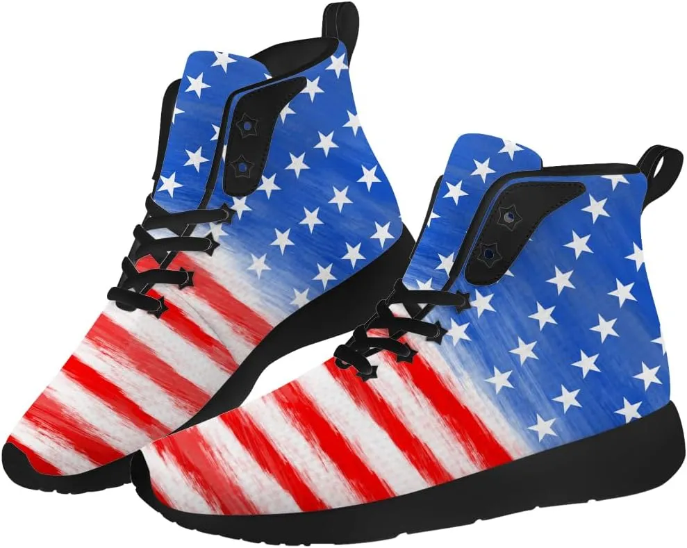 American Flag Shoes for Men Women USA Flag High Top Sneakers Red White Blue Shoes Gifts for Patriots