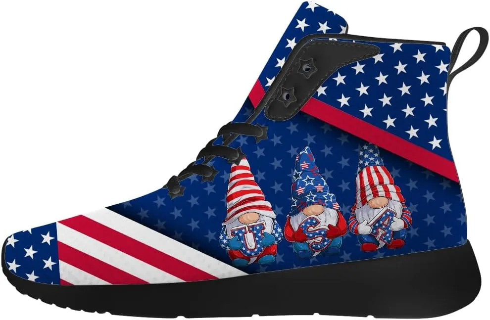 American Flag Shoes for Men Women USA Flag High Top Sneakers Red White Blue Shoes Gifts for Patriots