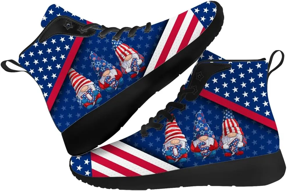 American Flag Shoes for Men Women USA Flag High Top Sneakers Red White Blue Shoes Gifts for Patriots